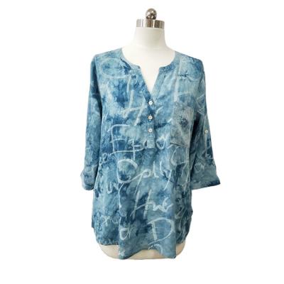 China Breathable 2021 Summer New Tie Dye Adjustable Sleeve Buckle Printed Three Quarter Sleeve Shirt for sale