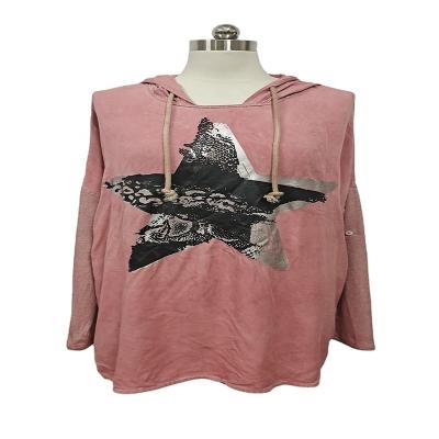 China Anti-Wrinkle Ladies Link Color Star Five-pointed Star Print Dye Fried Plus Size Casual Hooded Drop-Shoulder Quilting Long Sleeve Sweater for sale