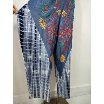 China 2021 Breathable Spring And Summer New Tie Dye Printing Embroidery Wide-Leg Quilted Long Pants Breathable for sale