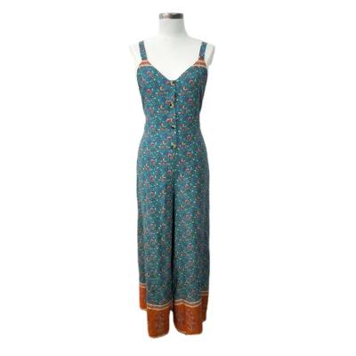 China 2021 Breathable spring and loose overalls jumpsuits new sexy bow tie backless summer wide-leg Bohemian women printed overalls for sale