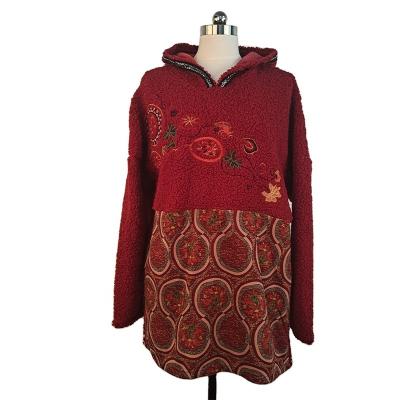 China Anti-wrinkle Ladies Embroidery Printing Long Sleeve Drop Shoulder Quilting Plus Size Casual Hoodie for sale