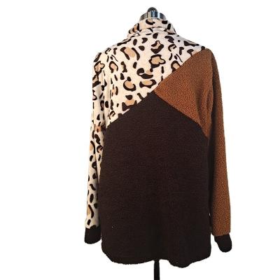 China Anti-wrinkle ladies leopard print color high neck quilted casual sweater plus size sweater hoodie for sale