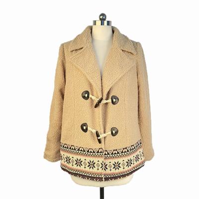 China Keep High Quality Casual Stitching Warm Winter Small Teddy Bear Jacket Coats Embroidery Ladies Buckle Horn Shorts Fashion Lapel for sale