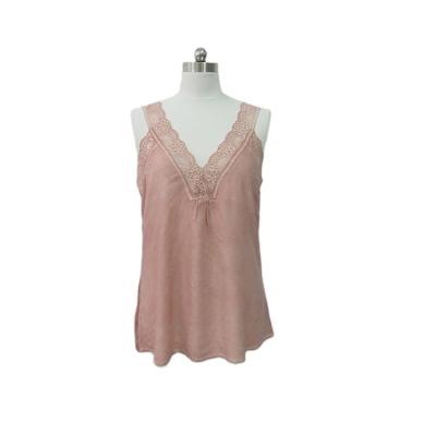 China 2021 summer new breathable casual rayon vest tops ladies fried color loose v-neck lace sexy vest for sale