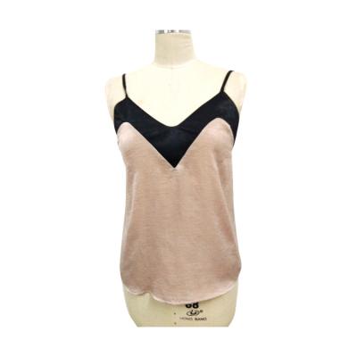 China Newcomers soft and comfortable summer good drape elegant satin ladies camisole two color stitching sexy little sling vest for sale