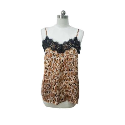 China New Style Summer Style Anti-Wrinkle Leopard Print V-Neckline Satin Bubble Lace Camisole Ladies Casual Sexy Loose Elastic Anti-Wrinkle Vest Sleeveless Vest for sale