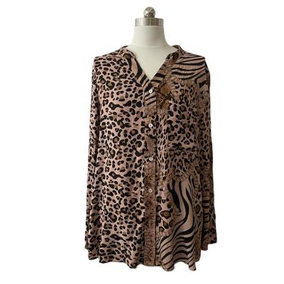 China Breathable 2021 New Print Leopard Quilting Adjustable Casual Plus Size Sleeve Buckle Ladies Shirt for sale