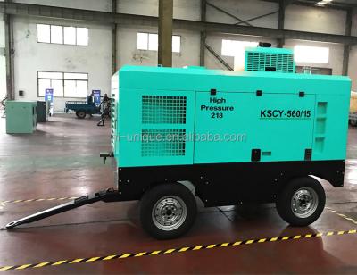 China 14.5 bar diesel power lubricated trailer portable mobile air compressor for drilling rig for sale