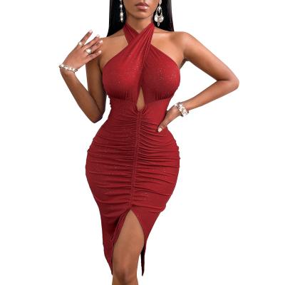 China New Arrival Breathable Fashion Plus Size Ins Wish Women Dress Halter Plain Ladies Casual Dresses Print Sexy Backless Bodycon Dresses for sale