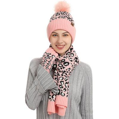 China Fashion COMMON Leopard Plush Winter Warm Hat Set Custom Logo Unisex Hat And Scarf Set for sale