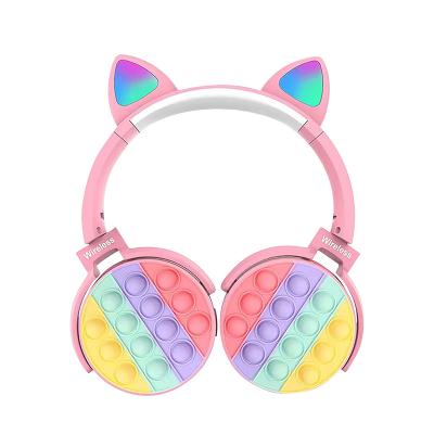 China Earphone Factory Sales Gift Cute Rainbow Portable Headphones Stereo Music Skips BT Headset Wiggle TWS Cat Ear On Ear Headphones Wireless for sale