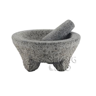 China Hot Sale Viable 8 Inch Amazon Old Style Stone Molcajete Herb and Spice Guacamole Mortar Grinders and Granite Molcajete Pestle for sale