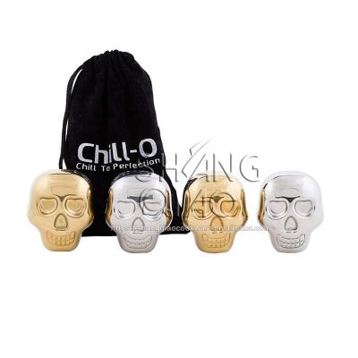 China Viable Stainless Steel Ice Cube Metal Whiskey Stones For Drinks Skull Shaped Set for sale