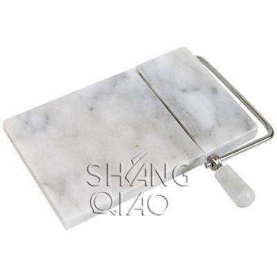 China Sustainable White Color Marble Cheese Slicer Cutting Board With Stainless Steel Wire for sale