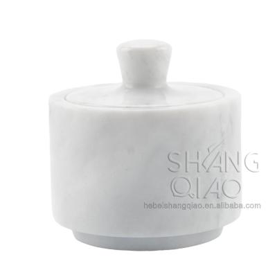 China Viable Durable Stone White Kitchenware Marble Salt Cellar for sale