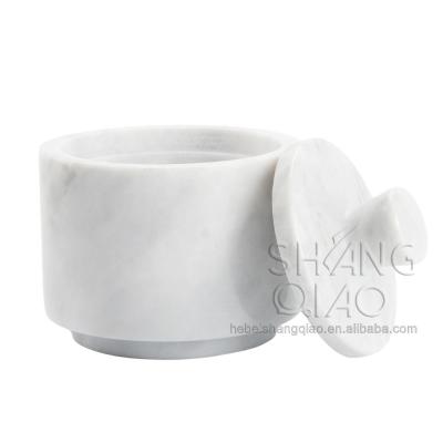 China Sustainable Elegant Marble White And Black Salt Cellar Keeper With Lid for sale