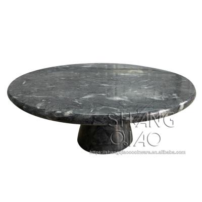 China Sustainable Home Natural Stone Black Marble Cake Stand Table Fruit Serving Dish On Pedestal for sale