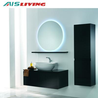 China Modern Furniture Lacquer Wooden Wall Hung One Sink Bathroom Vanities For Hotel for sale