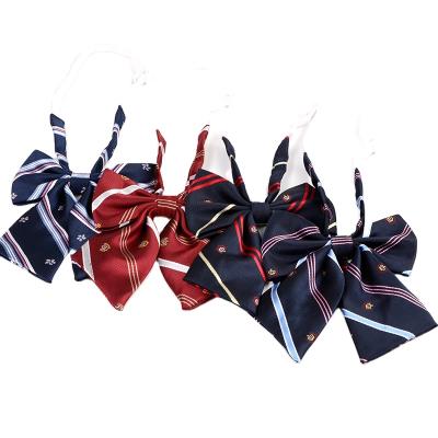 China Custom High End Jacquard Design Sorority Polyester Woven Ladies Royal Blue Striped Bow Ties for sale