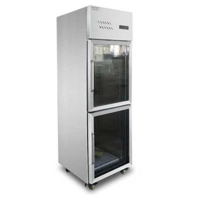 China COMPRESSOR Restaurant Double Temperature Glass Door Double Temperature Fridge Vegetable Meat Storage Refrigerator for sale