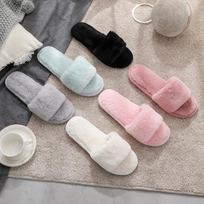 China Other New Suede Plush Slippers Fall/Winter Warm Home With A Word Artificial Fur Slippers Open Floor Slippers Curly Women for sale