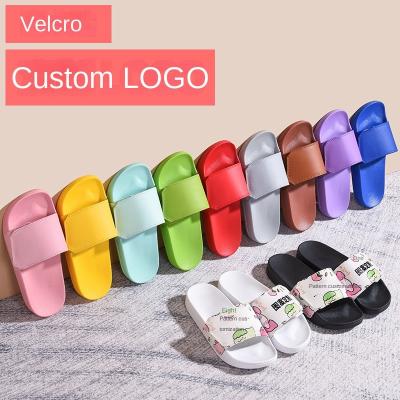 China Custom Printed Velcro Anti-skid Slippers LOGO Pattern Image Texts Personality Wear Fashion Casual Men And Women Slip On Summer for sale