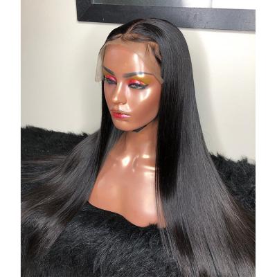 China Pre Plucked Brazilian Virgin Hair Straight Human Hair Lace Front Wig Bleached Knots Straight Human Hair Wigs for sale