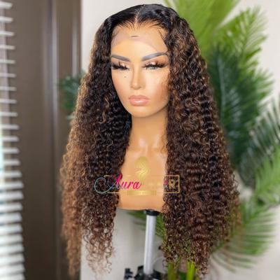 China Full Color Deep Wave 13*6 Highlight Hair Lace Front Wigs Pre-Plucked Peruvian Hair Curly Wigs for sale