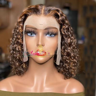 China Highlight Color Deep Wave Brazilian Virgin Hair Pre-Plucked Deep Wave Wig Hair Lace Front Wigs for sale