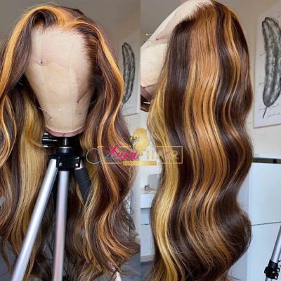 China Invisible Body Wave Highlight Color Wigs Knots Hair Lace Front Wigs Body Wave Highlight Lace Wigs for sale