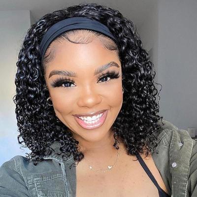 China Jerry Curl Curly Headband Wigs Virgin Hair For Black Women Wigs With Attached Headband for sale