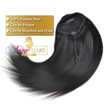 China Brazilian Silky Straight Ponytail Hair Drawstring Wave Hair Clip In Extensions Remy Ombre Wrap Around Hair Ponytail for sale