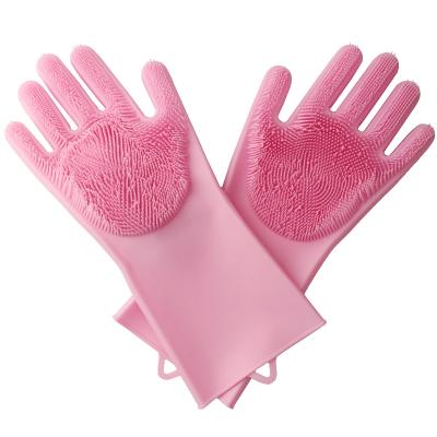 China 100% Food Grade Silicone Dishwashing Gloves Polka Dot Gloves Universal Kitchen Multifunctional Cleaning Gloves for sale