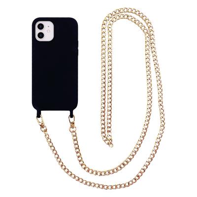 China Luxury High Quality Anti-drop TENCHEN Silicone Phone Case For iPhone 13 Cross - Body With Metal Chain Strap for sale