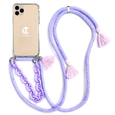 China Transparent TENCHEN TPU Hooks PC Shockproof Protective Phone Case For iphone 13 12 11, Lanyard Phone Case for sale