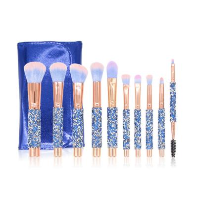 China Angular Blush Private Label 2021 10 Pcs Professional Beauty Tools Wholesale Custom Gold Blue Diamond Glitter Bling Makeup Brush Set of Brushes for sale