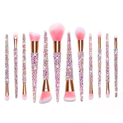 China Angular Blush 2021 12 PCS Newest 2021 12 PCS Best Color Pink Color Crystal Diamond Handle Bling Makeup Luxury High Quality Makeup Brush Set for sale