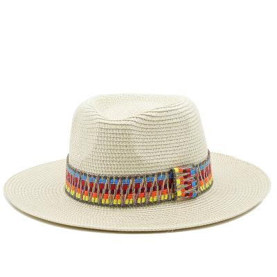 China Custom design wide striped summer beach plain lady logo lady brim panama felt hat straw hat just for you for sale