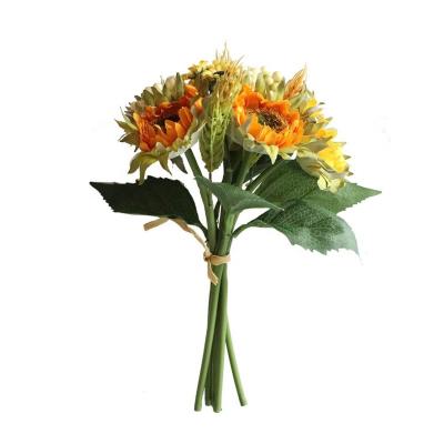 China W Home Floral Decoration Bouquet Artificial Flower Sunflower Natural Looking Indoor Yellow Silk Bundle With Grass for sale