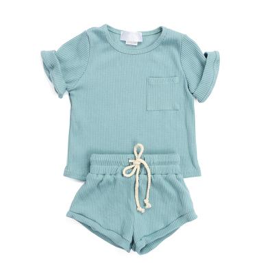 China Anti-wrinkle customization style children new clothes baby clothing equipment color rib pure cotton baby clothes set for sale