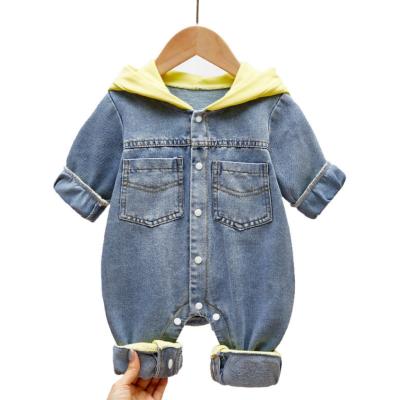 China 100% Cotton Winter and Autumn Infant Outfit Clothing New Long Sleeve Baby Hooded Jumpsuit Denim Baby Romper for sale