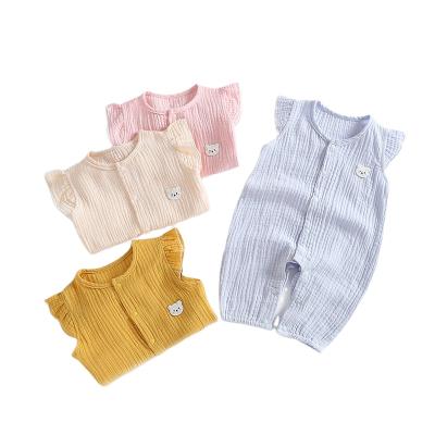 China 100% Cotton Ins Summer Floating Sleeve Baby Romper 100%cotton Muslin Solid Color Baby Clothes Hot Sale for sale