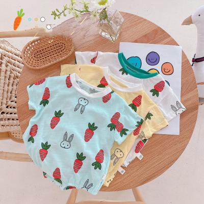 China 100% Polyester Toddler Summer Carrot Print Overalls Short Sleeve Cotton Babies Romper Baby Clothes For Summer for sale