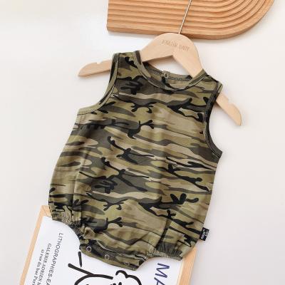 China Low MOQ 100% Cotton Baby Boy 100% Cotton Clothes Newborn Rompers Outfits Army Green Color Summer Sleeveless Overalls for sale