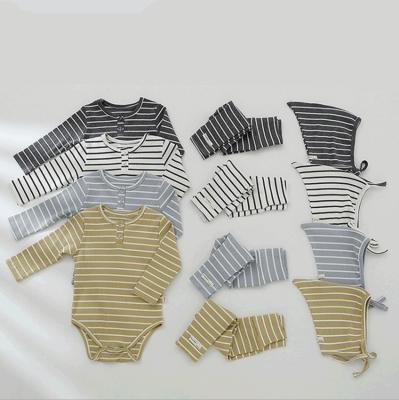 China new Anti-wrinkle stylish long sleeve girl striped jumpsuit+pants with hat 100% cotton autumn baby clothes set for sale