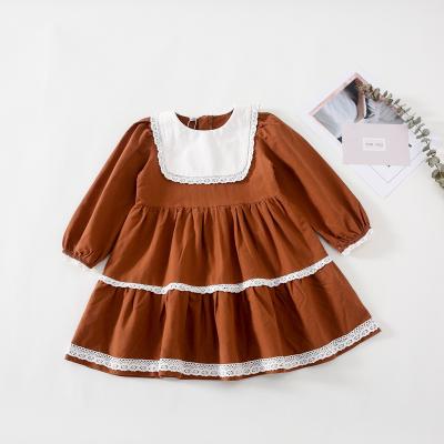 China Autumn Fashion Soft New Design Breathable Baby Girls Dress Big Spring Collar Brown Dresses Comfortable Long Sleeve Dress For Girl for sale