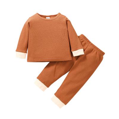 China Casual Ready To Ship Newborn Kids Girls Waffle Knit Two Pcs Outfits Kids Baby Dressing Sets for sale