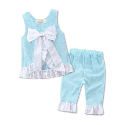 China Casual Cheap High Quality Summer Sleeveless Clothes For China Manufacturer Plaid Lace Baby Girl Clothes Sets for sale