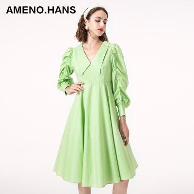 China High Quality Anti-Static Women's Dresses Ruffles Puff Long Sleeve Bubble Sleeve Sleeves Casual Dress In Stock for sale