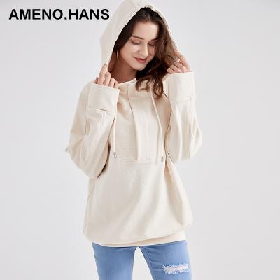 China Anti-Wrinkle Hoodies Office Lady Long Sleeve Casual Tops Sweater Solid Hooded Knitted Pullover for sale